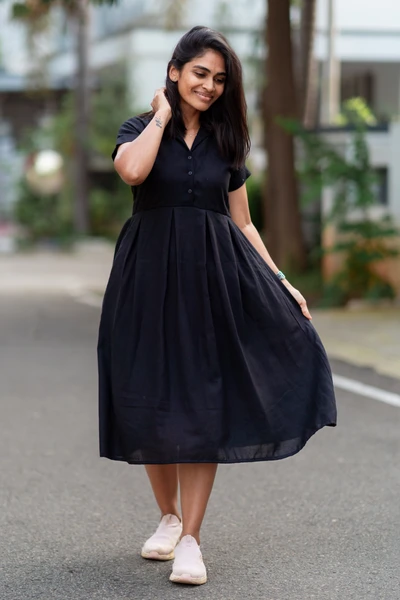 Pitch Black Rayon Midi Dress