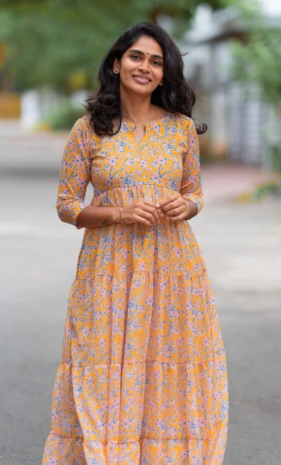 Copper Blossoms Chiffon maxi