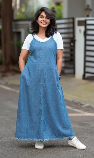 A-Line Denim Casual Maxi