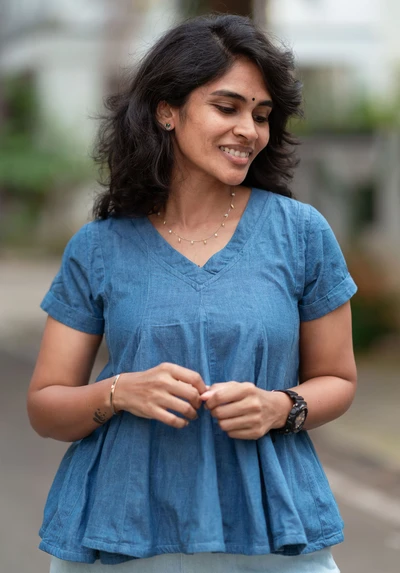 Denim peplum Top