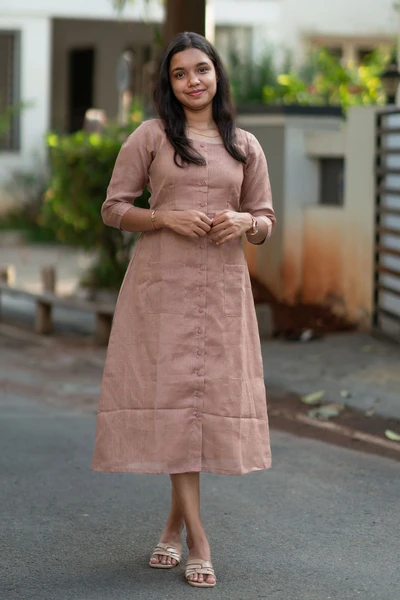 Beige Front-Slit Casual Midi