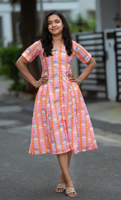 Orange HalfMoon Hakoba Midi