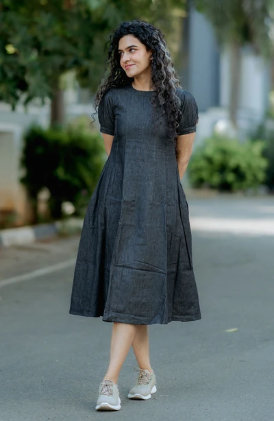 Black Denim Panel Midi
