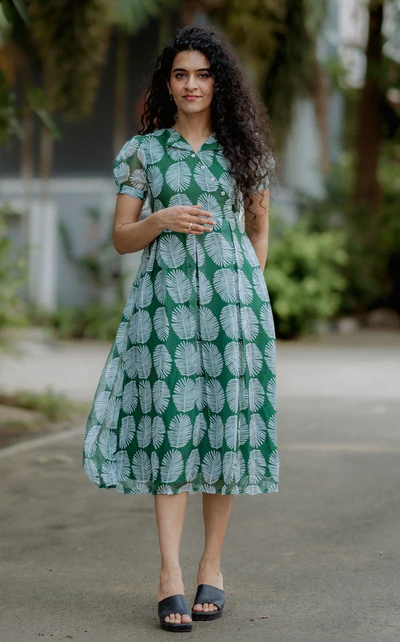 Palm Leaf Chiffon Midi