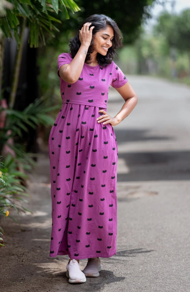 Purple Kitty Maternity & Feeding Premium Loungewear