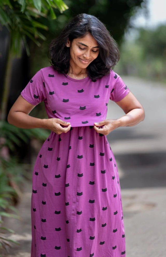 Purple Kitty Maternity & Feeding Premium Loungewear