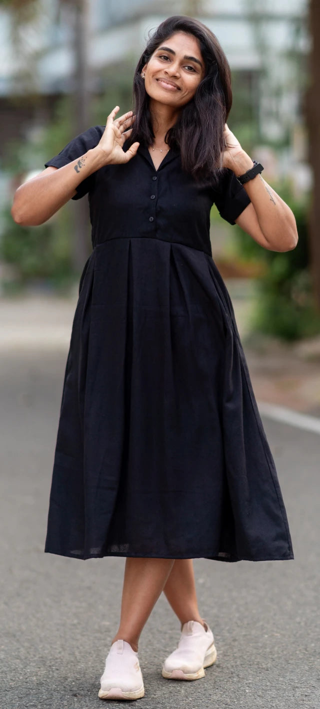 Pitch Black Rayon Midi Dress