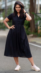 Pitch Black Rayon Midi Dress