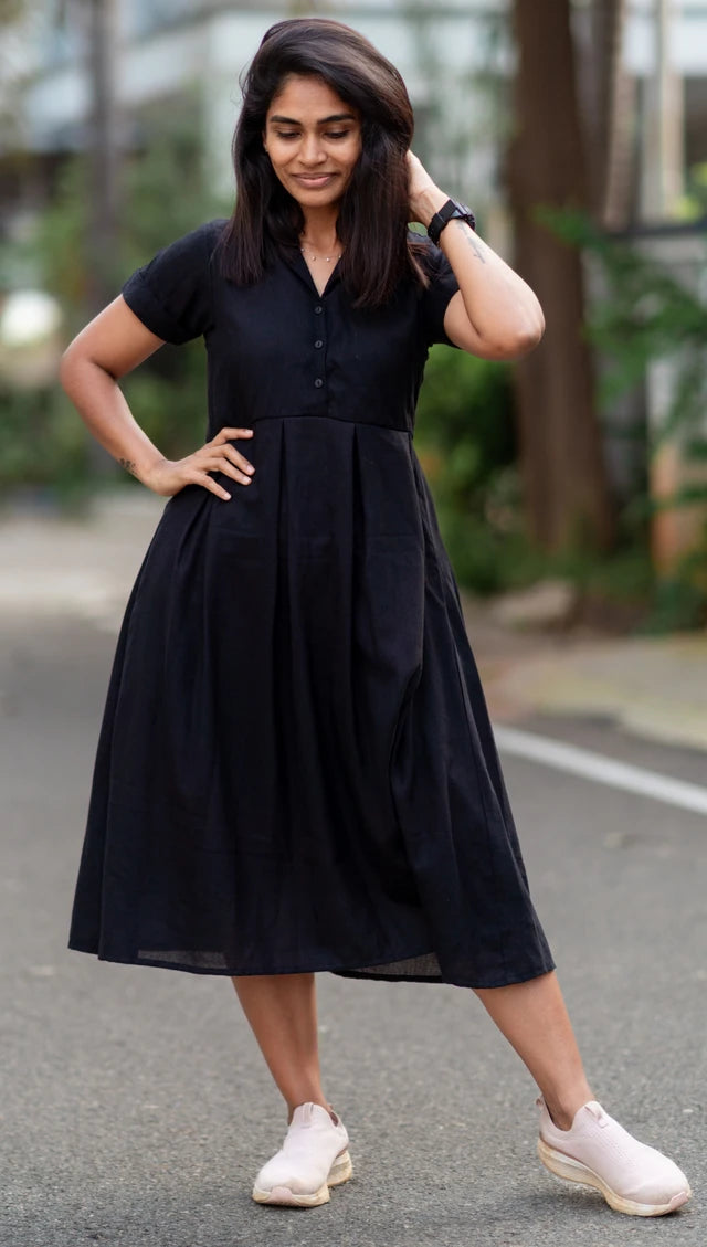 Pitch Black Rayon Midi Dress