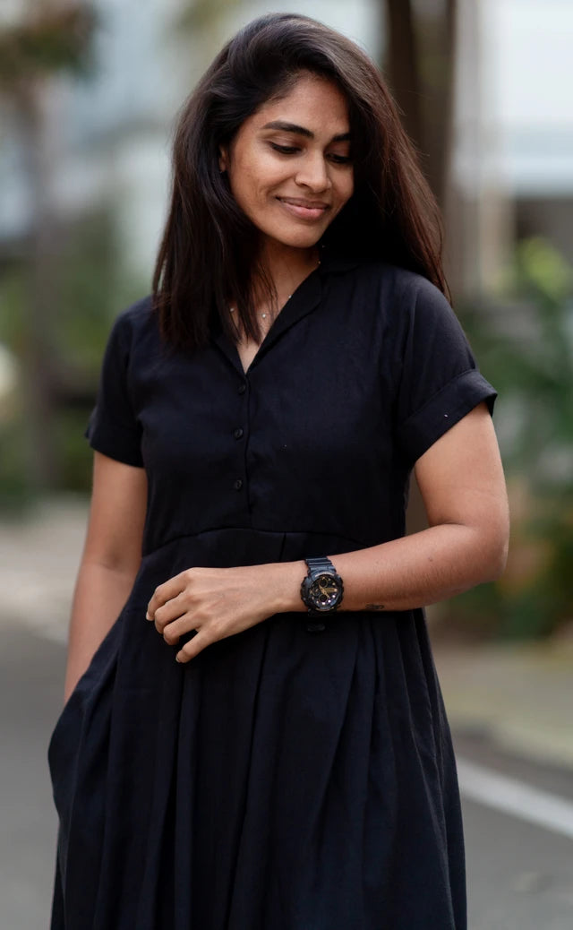 Pitch Black Rayon Midi Dress
