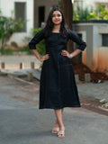 Black Front-Slit Casual Midi