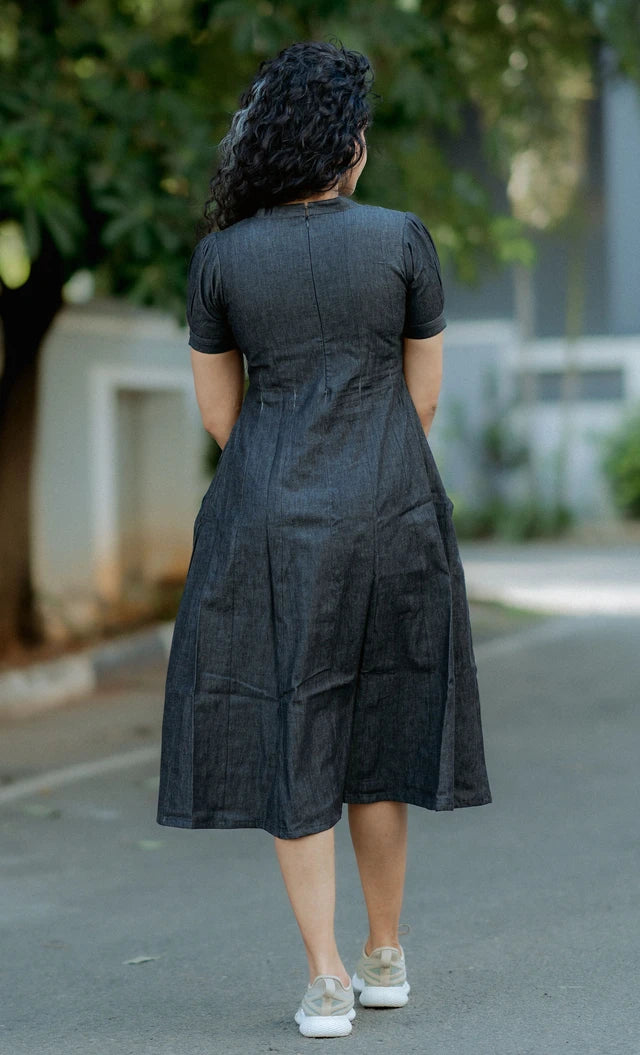 Black Denim Panel Midi