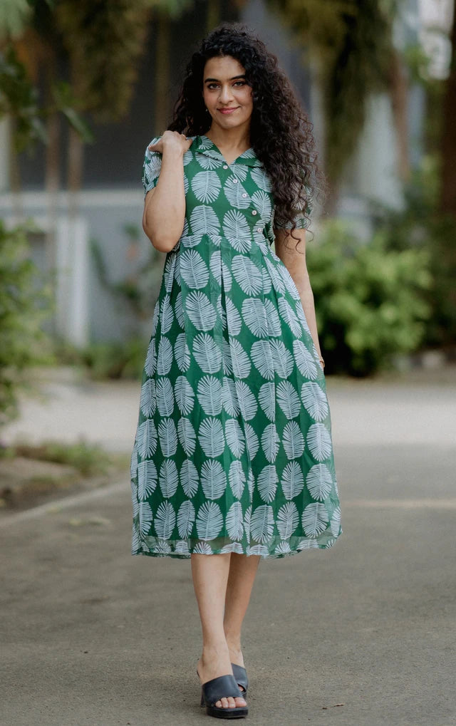 Palm Leaf Chiffon Midi
