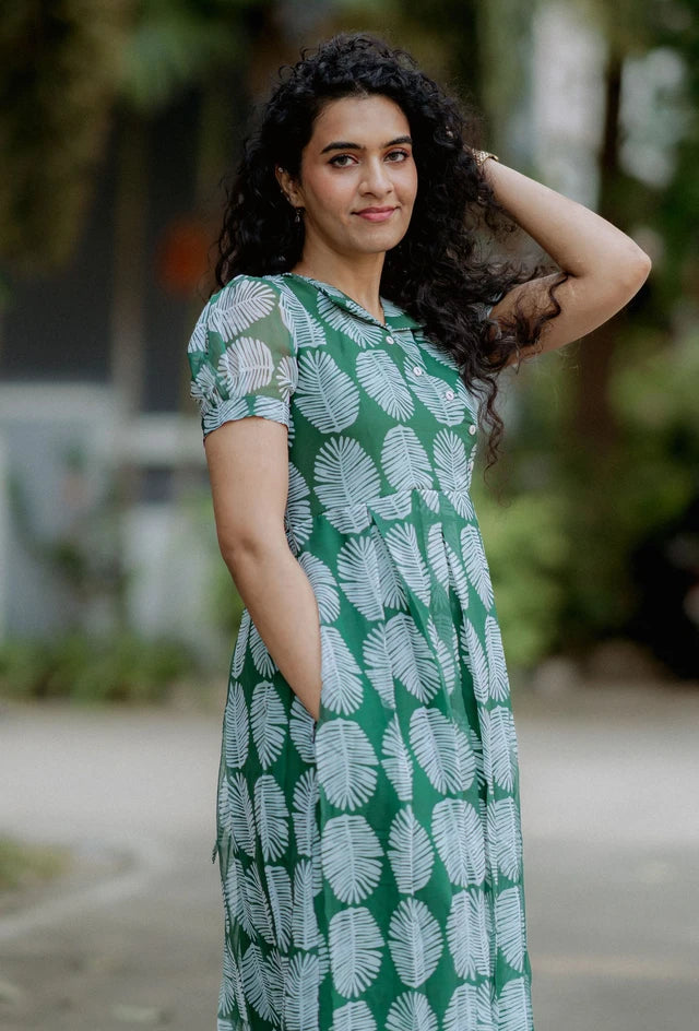 Palm Leaf Chiffon Midi
