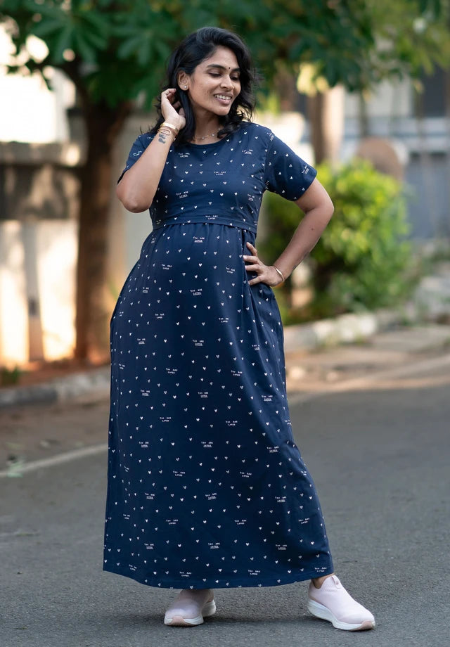 Navy Heart Feeding & Maternity Loungewear