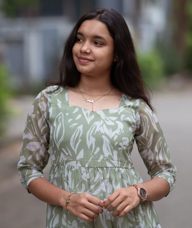 Minted Foilage Chiffon Midi