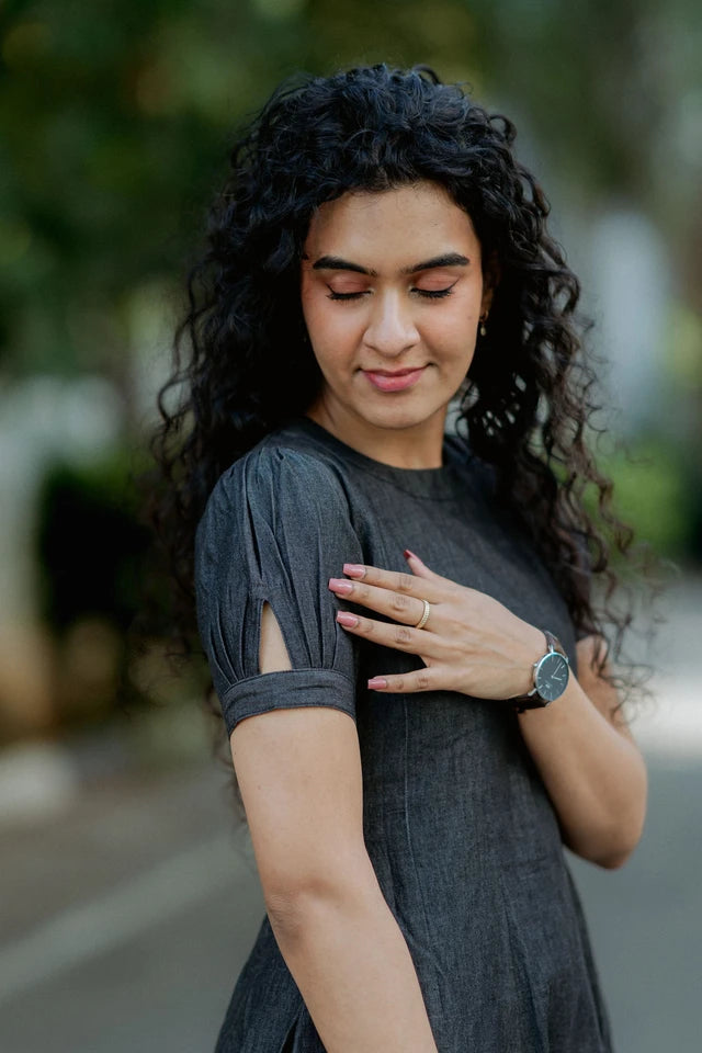Black Denim Panel Midi