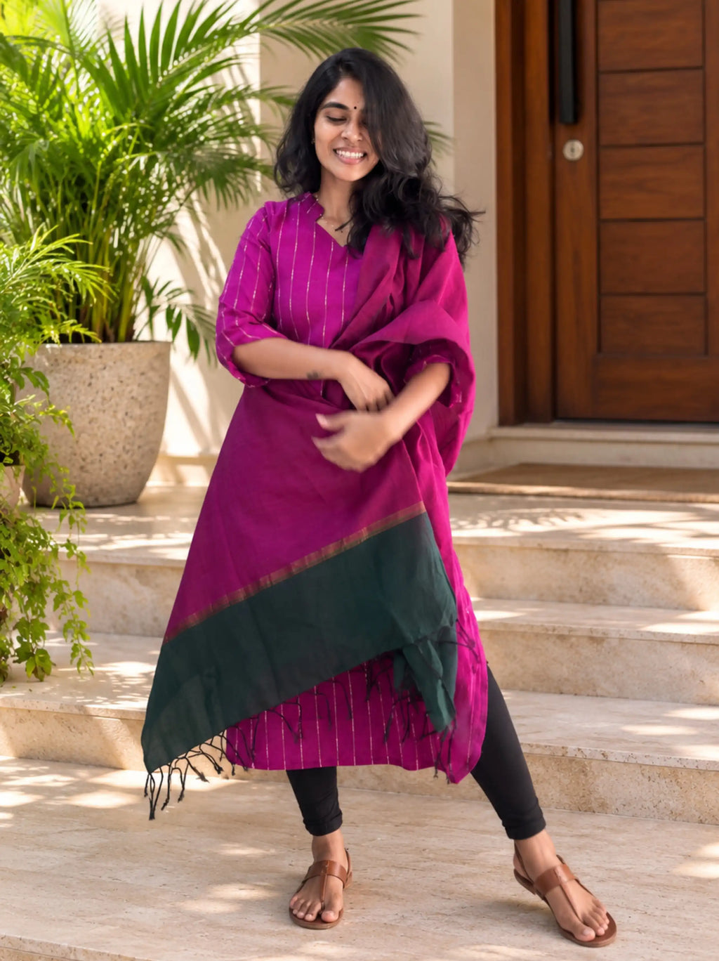 Magenta Top with Shawl