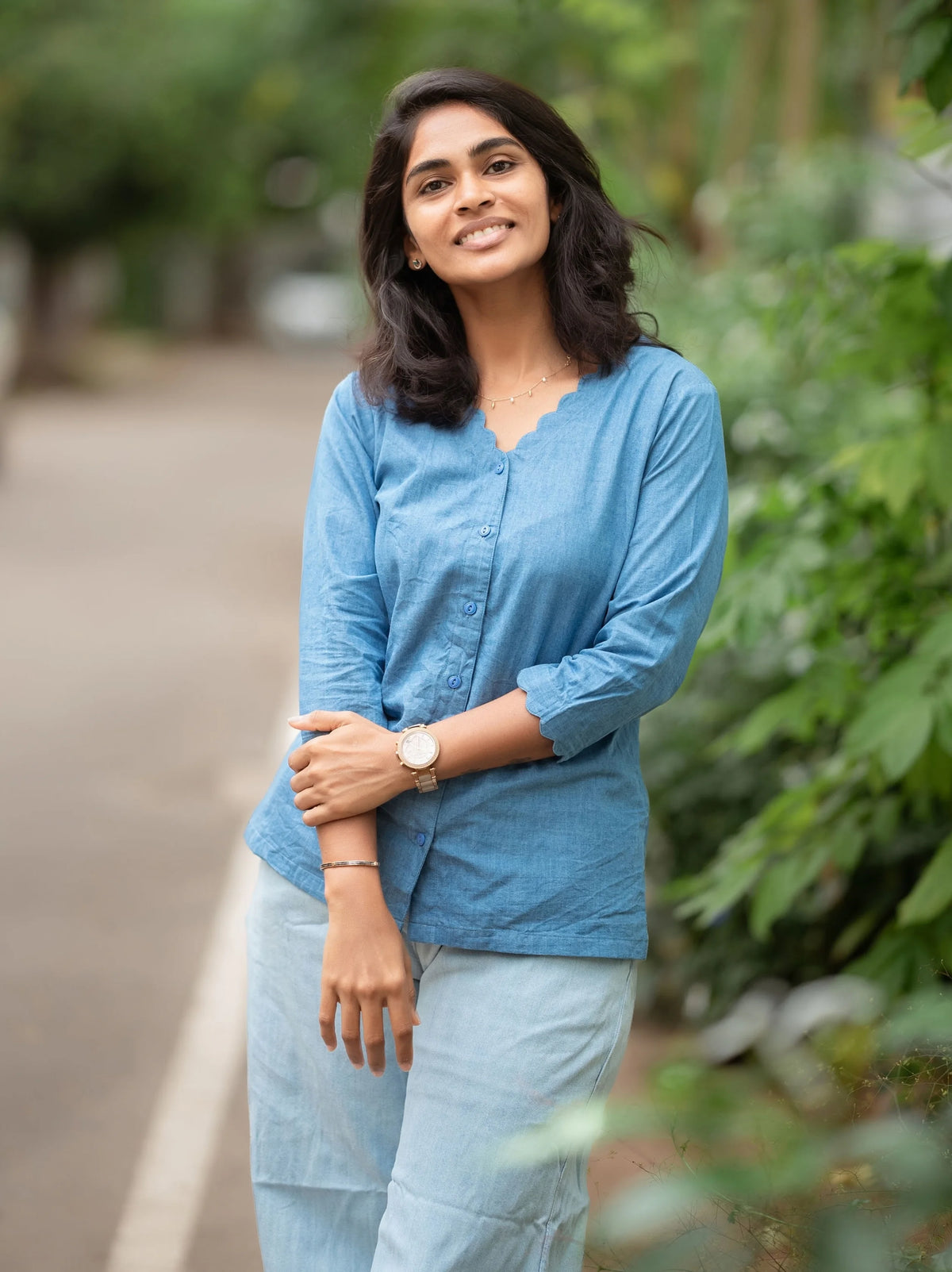 Denim Scalloped Shirt