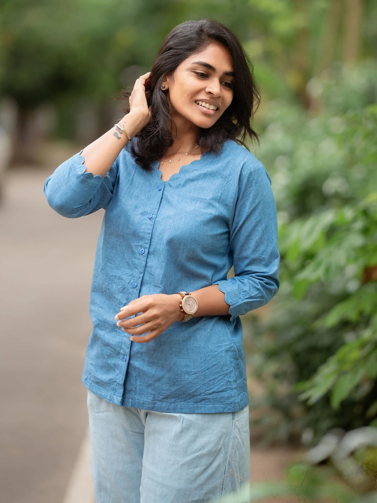 Denim Scalloped Shirt