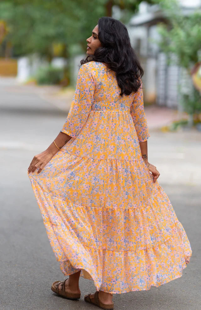 Copper Blossoms Chiffon maxi