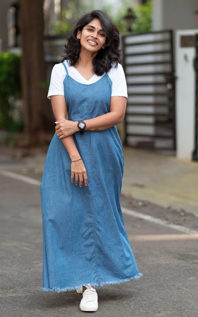 A-Line Denim Casual Maxi