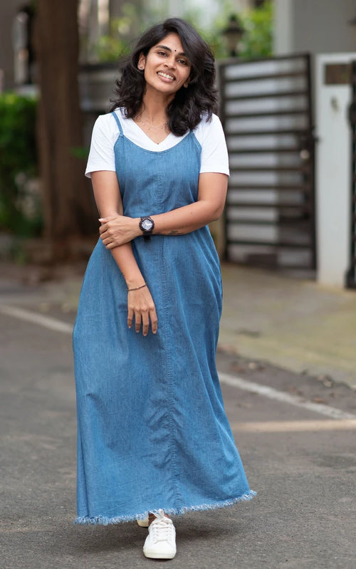 A-Line Denim Casual Maxi