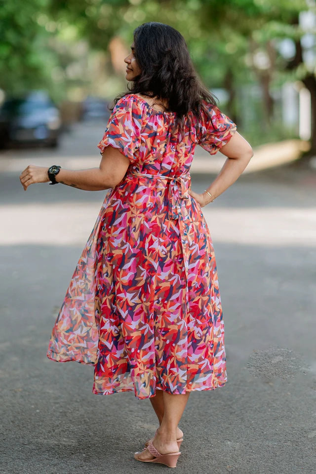 Vivid Veil Chiffon Midi