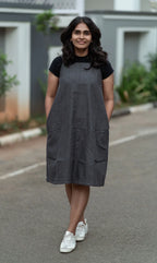 Black Denim Casual Midi