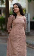 Beige Front-Slit Casual Midi