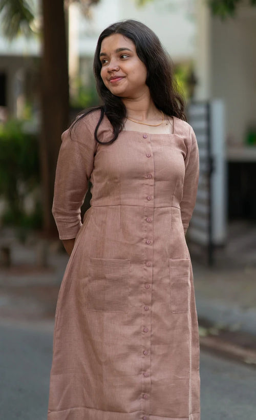 Beige Front-Slit Casual Midi