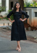 Black Front-Slit Casual Midi