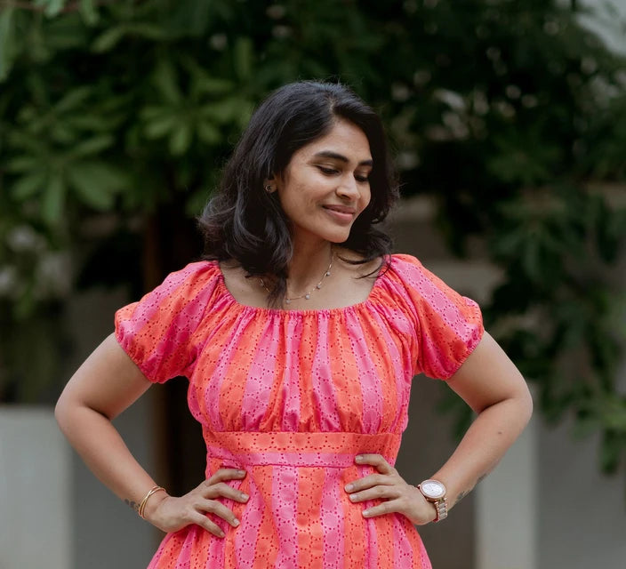 Pink Orange Stripes Midi